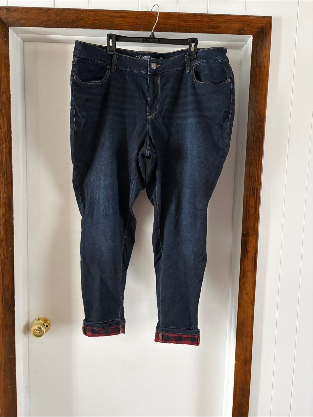 Maurices Dark Blue Cropped Jeans with Plaid Cuffs